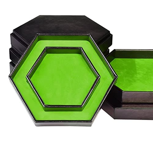DND Dice Tray - Hexagonal Rolling & Storage, Faux Leather, Green, Compatible with D&D, MTG