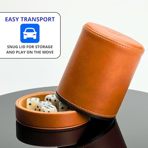 Luck Lab Brown Leather Dice Cup with Lid & Tan Velvet Interior for Quiet Rolling - Perfect for Board Games
