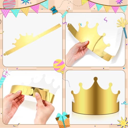 Gold Paper Crowns for Kids and Adults Birthday Party Celebration