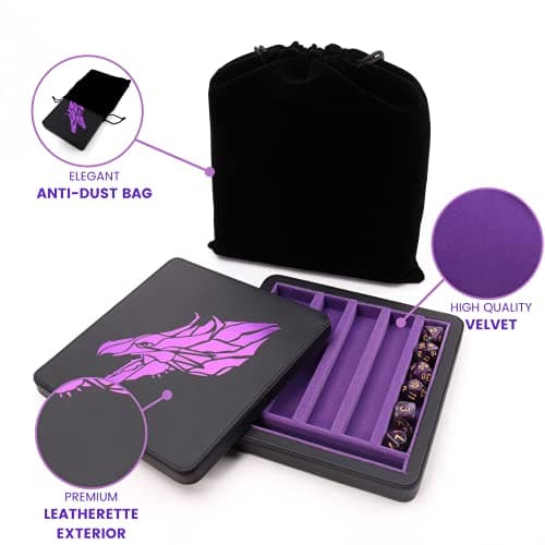 Guarida Dice 7 Tray with Magnetic Lid - Dragon Purple, Perfect for DND and RPG Games