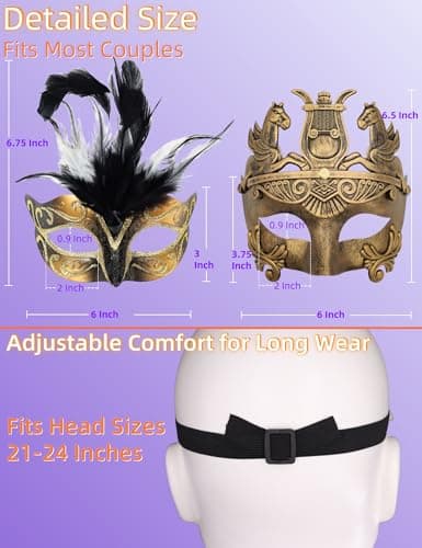 Ubauta Various Venetian Couple Masks for Masquerade & Party