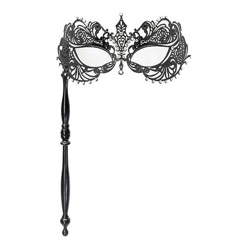 Thmyo Venetian Mardi Gras Carnival Feather Rhinestone Masquerade Mask with Stick