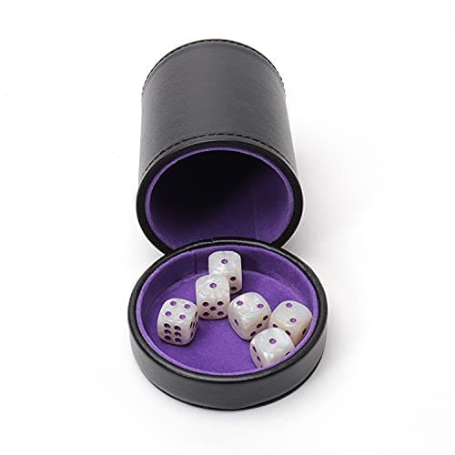 Luck Lab Purple Velvet Dice Cup with Lid - 6 Purple & White Pearl Dice - Quiet Shaking - Perfect for Board Games