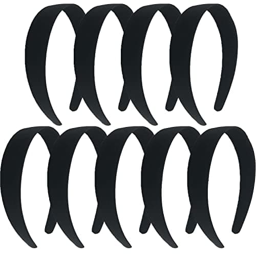 Black Satin 1 Inch Wide Headbands - 9 Pcs Colorful Hair Bands for Women and Girls