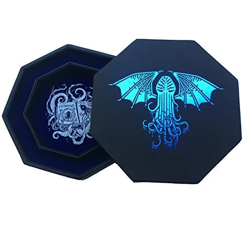 Cthulhu Tome Red Dice Tray - 9" Octagon with Lid & D&D Dice Staging
