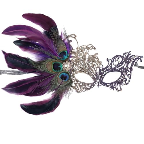 Zinniday Women's 1920s Peacock Feather Masquerade Mask for Halloween & Mardi Gras