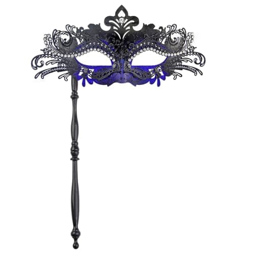 G YITENG Filigree Rhinestone Venetian Mask with Handle for Mardi Gras