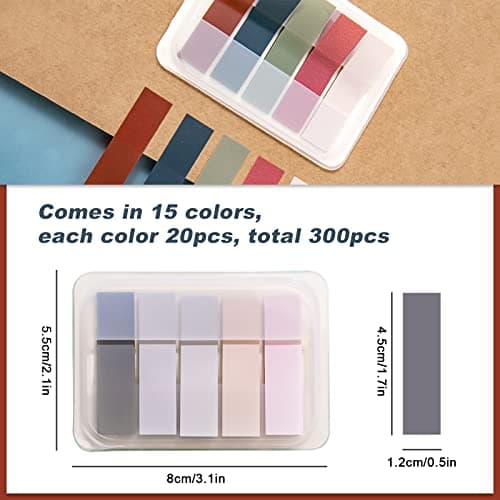 15 Color Pastel Sticky Tabs, Writable Book Markers, 300Pcs Pop-up File Flags