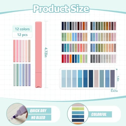 Pastel Style Book Annotation Kit 1800 Tabs, 12 Aesthetic Highlighters Morandi Colors School Office