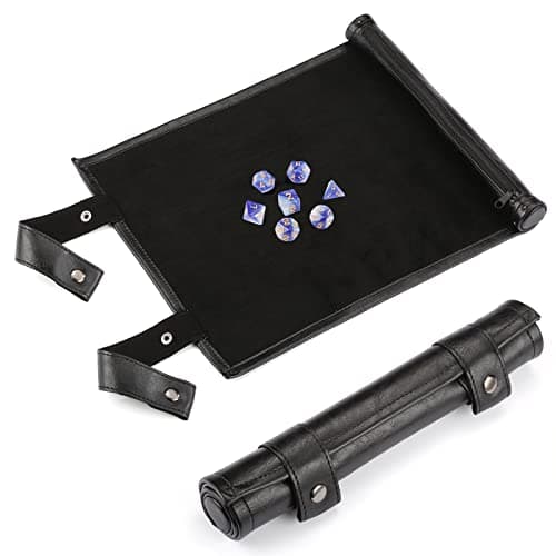 ROSELLE 2 in 1 Leather Dice Mat & Tray, Zipper Holder, DND Compatible (Black)