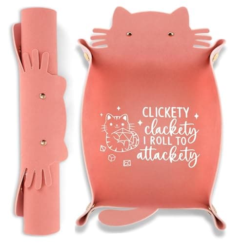 2Pcs Cat Dice Tray & Holder: Portable Leather Folding Storage, Decorative Desk Organizer, DND Gift