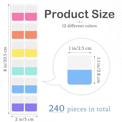 Sticky Index Tabs for Reading Notes and File Organization, Colored and Writable (1 inch)