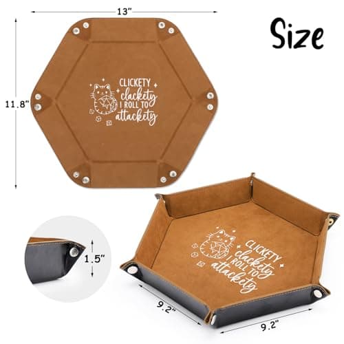 Hexagonal Leather Dice Tray for Novelty Cat Folding Dice Holder Desk OrganizerFunny Gift for RPG Players