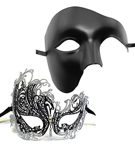 ZbFwmx Couple Black Masquerade Mask Set for Cosplay Party