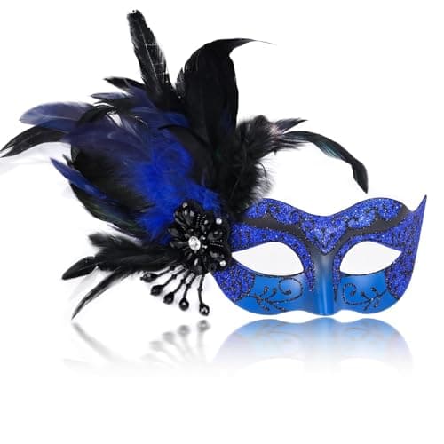 MYSEUNI Women's 2025 Black Masquerade Mask with Feathers for Special Occasions