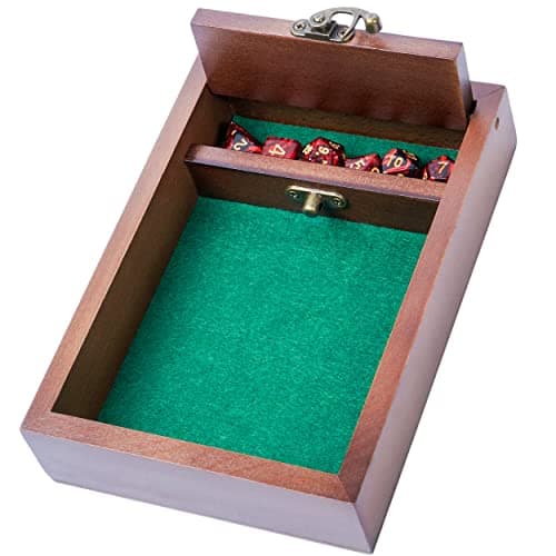 Wooden D&D Dice Tray with Storage, Metal Latch, Perfect Gift for DM