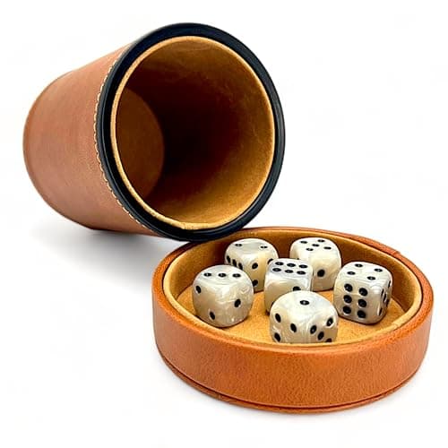 Luck Lab Brown Leather Dice Cup with Lid & Tan Velvet Interior for Quiet Rolling - Perfect for Board Games
