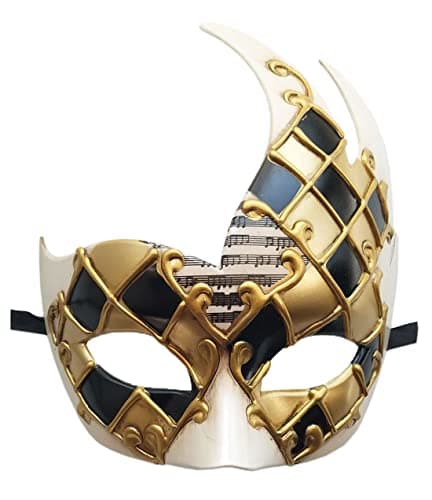 Coolwife Men's Vintage Venetian Checkered Masquerade Mask for Musical Party