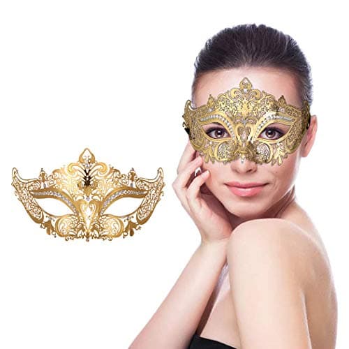 Ralleyfun Women's Venetian Metal Masquerade Mask for Carnival & Halloween Cosplay