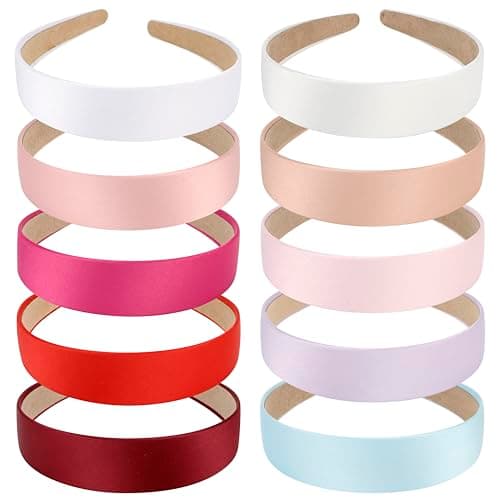 10 Pack Pink White Purple Red Satin Headbands for Women & Girls