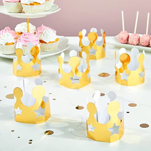 Refined Title: BLUE PANDA Mini Gold Foil Paper Crowns for Kids