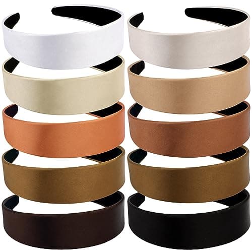 10 Pack Pink White Purple Red Satin Headbands for Women & Girls