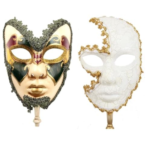 YU FENG 2 Pack Couple's Venetian Masquerade Mask on a Stick for Carnival