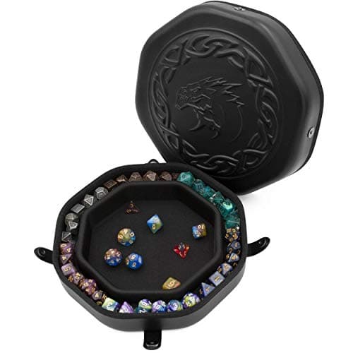 CASEMATIX Dice Tray and Storage Case for 115+ RPG Dice - Magnetic Snaps, Embossed Design, Non-Scratch Interior