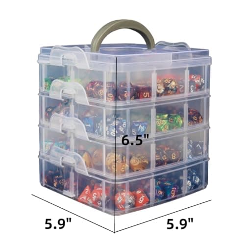 DND Dice Storage Box with Removable Dividers Plastic Organizer