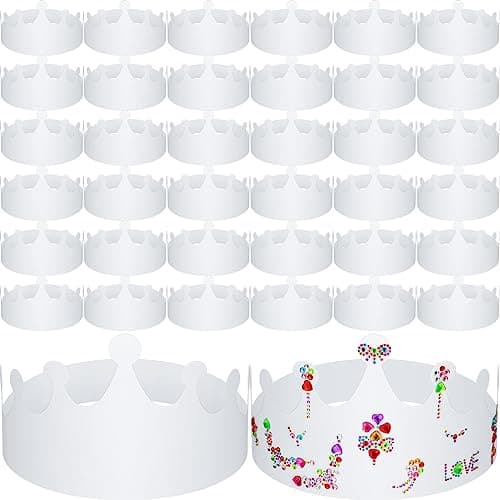 200pcs White Paper Crowns for Kids Birthday Parties Baby Showers Decorations Supplies