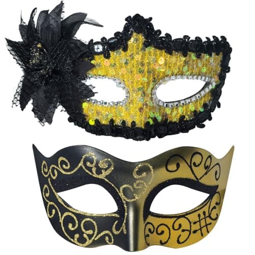BCARICH Venetian Masquerade Masks for Couples, Women Cosplay with Rhinestone