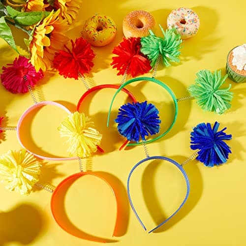 WILLBOND 5-Piece Pom Headband for Women & Adults Party Accessory