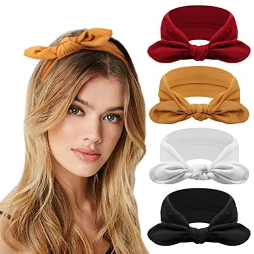 DRESHOW 4 Pack Bow Knotted Headbands for Women Running Sport Elastic Hair Wrap