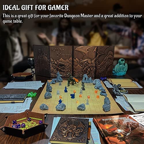 PU Leather Hexagon Dice Tray with Beholder Print - Portable & Foldable Mat for D&D
