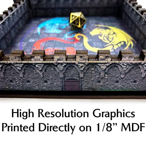 Castle Dice Rolling Tray | Square Wooden DND Dice Tray - USA | Dungeons and Dragons
