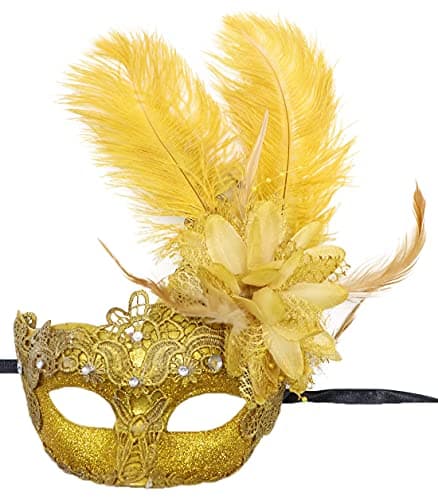 Awlsyj Women's Feather Masquerade Mask