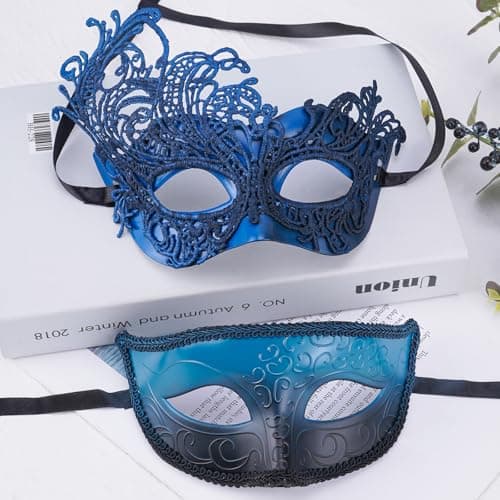 Zinniday 2-Pcs Venetian Lace Masquerade Mask Set for Couple