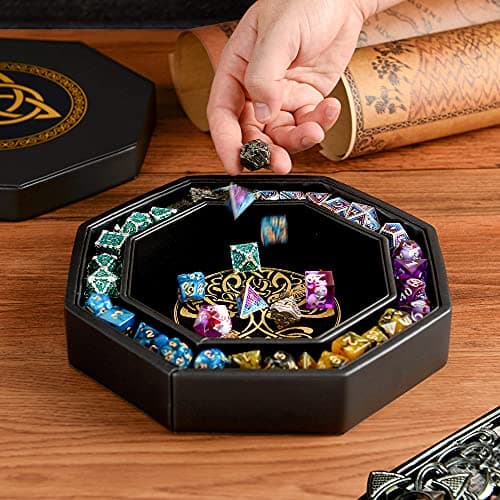 Premium 8" Dungeons and Dragons Dice Tray - Gold World Tree & Triquetra Design - Perfect for Rolling & Storage