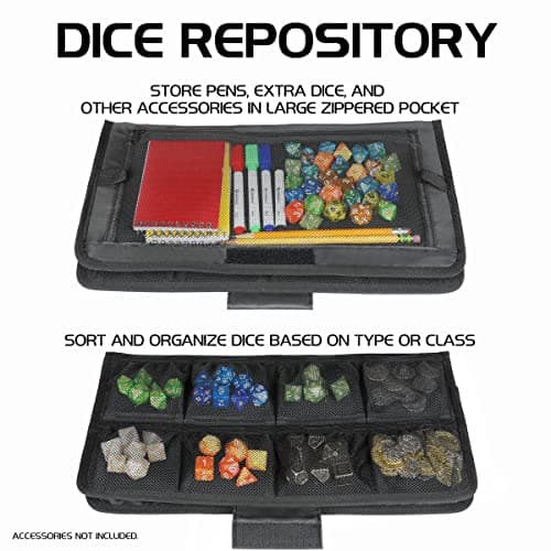 ENHANCE Tabletop Community DND Dice Case and Tray - Up to 500 Dice, Rugged Protection, Soft Interior, Organizer Pockets