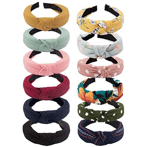 VELSCRUN Pink Colorful 12 Pack Women's Knotted Headbands, Non-Slip Elastic Boho Style Accessories