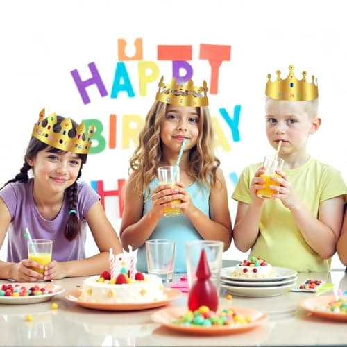 5pcs Gold Paper Crowns with Gem Stickers Alphabet Numbers Party Hats