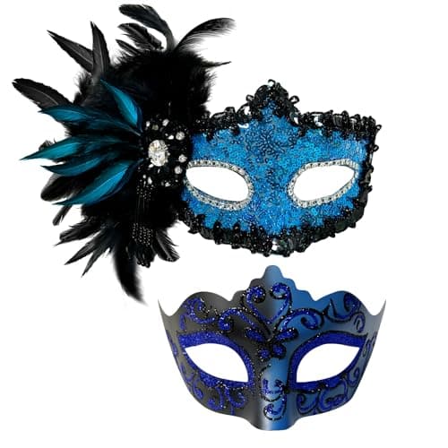 Allruyee 2025 New Feather Masquerade Mask for Couples