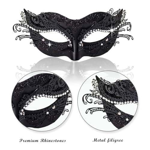 BCARICH Venetian Masquerade Masks for Couples, Women Cosplay with Rhinestone