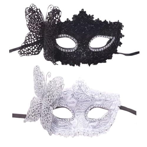 HizeJie Butterfly Masquerade Mask Lace Eye Mask for Adults 2 PCS Carnival Cosplay