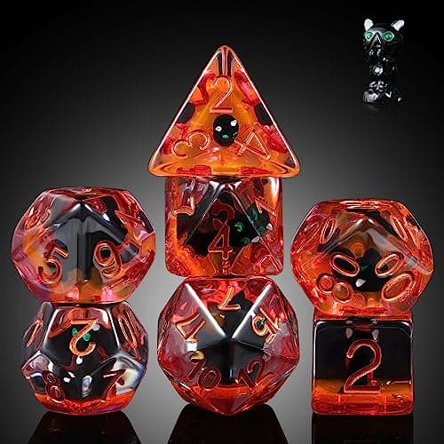 Enchanting Cat D&D 7PC Resin Dice Set with Bag
