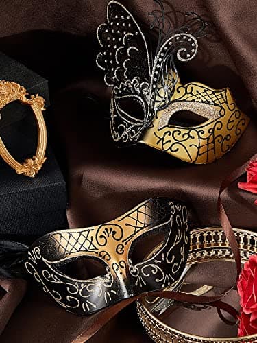 Civaner 2-Pc Couples Butterfly Rhinestone Mask for Halloween Party