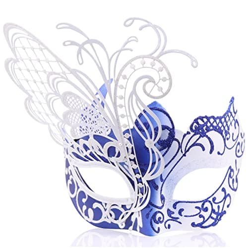 Ubauta Rhinestone Venetian Women Mask for Masquerade/Costume Ball (Gold Blue Butterfly)