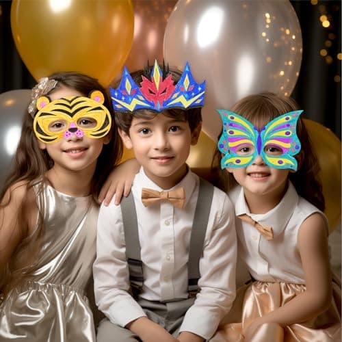 Color Your Own 48 PCS Paper Crowns & Masks, DIY Art Craft for Kids' Parties and Decorations
