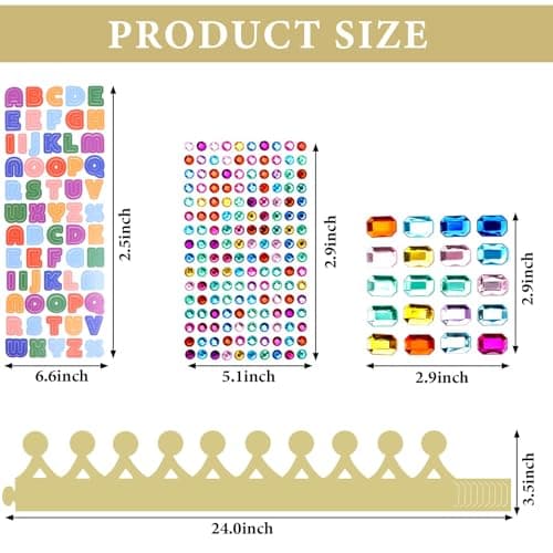 46-Piece Paper Crown Kit with Gems & Alphabet Stickers for Parties Favor Decoration