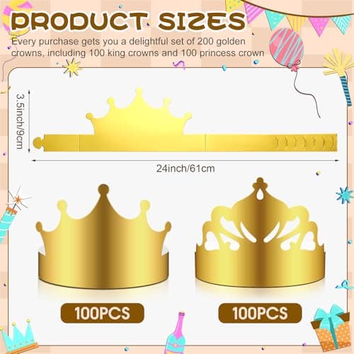 Gold Paper Crowns for Kids and Adults Birthday Party Celebration